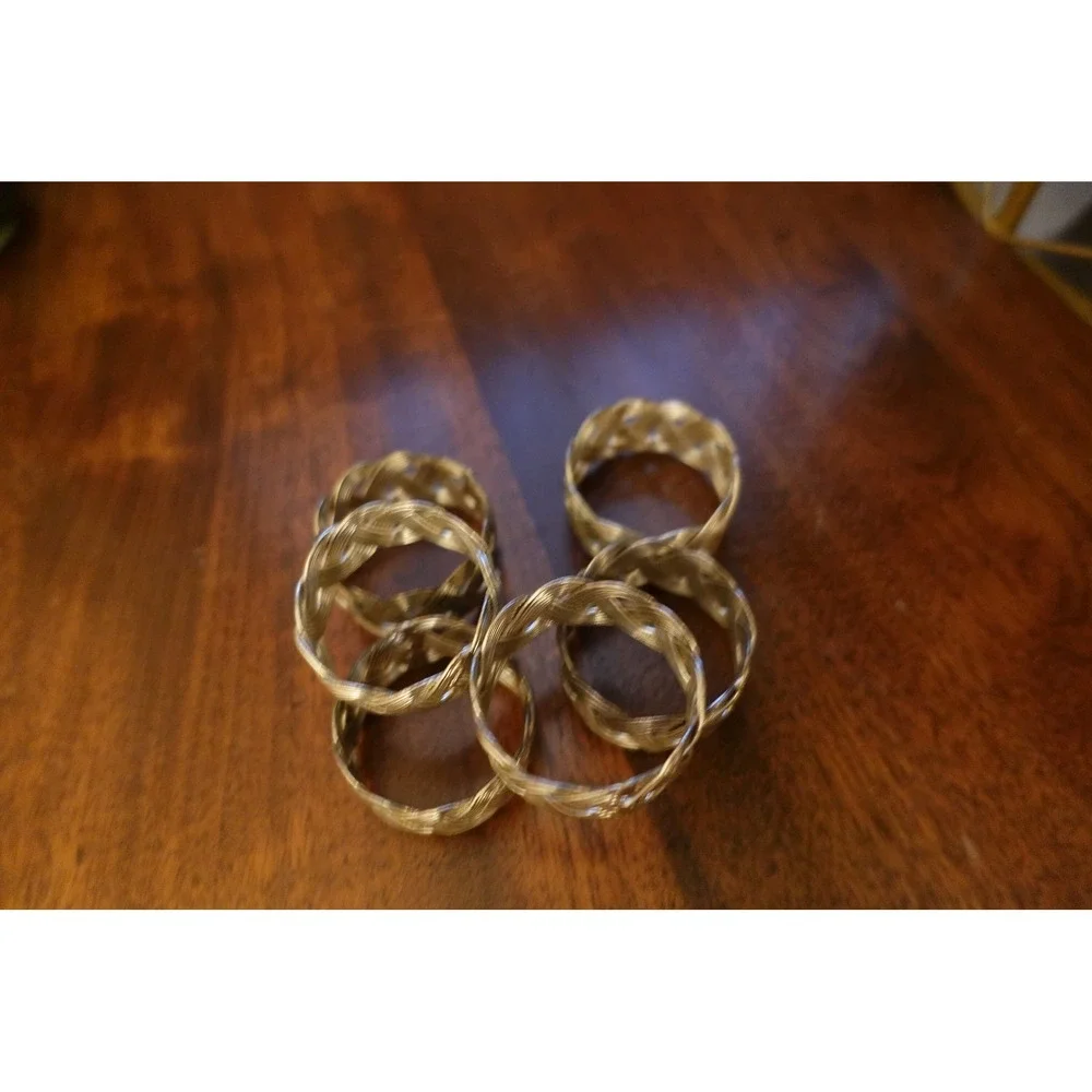 Vintage silver tone metal with double twisted helix design set of 6 napkin rings